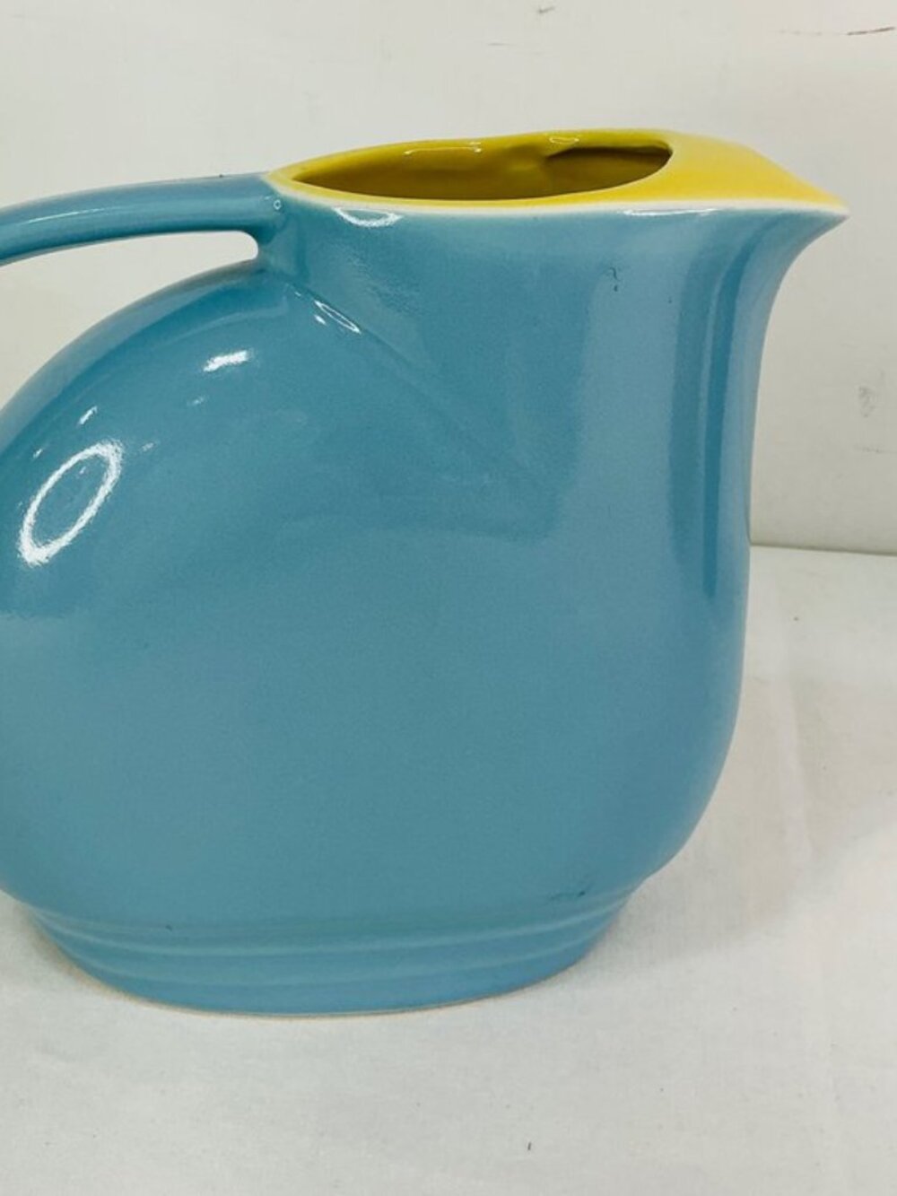 Vintage Hall China for Westinghouse Blue & Yellow Pitcher.  MCM